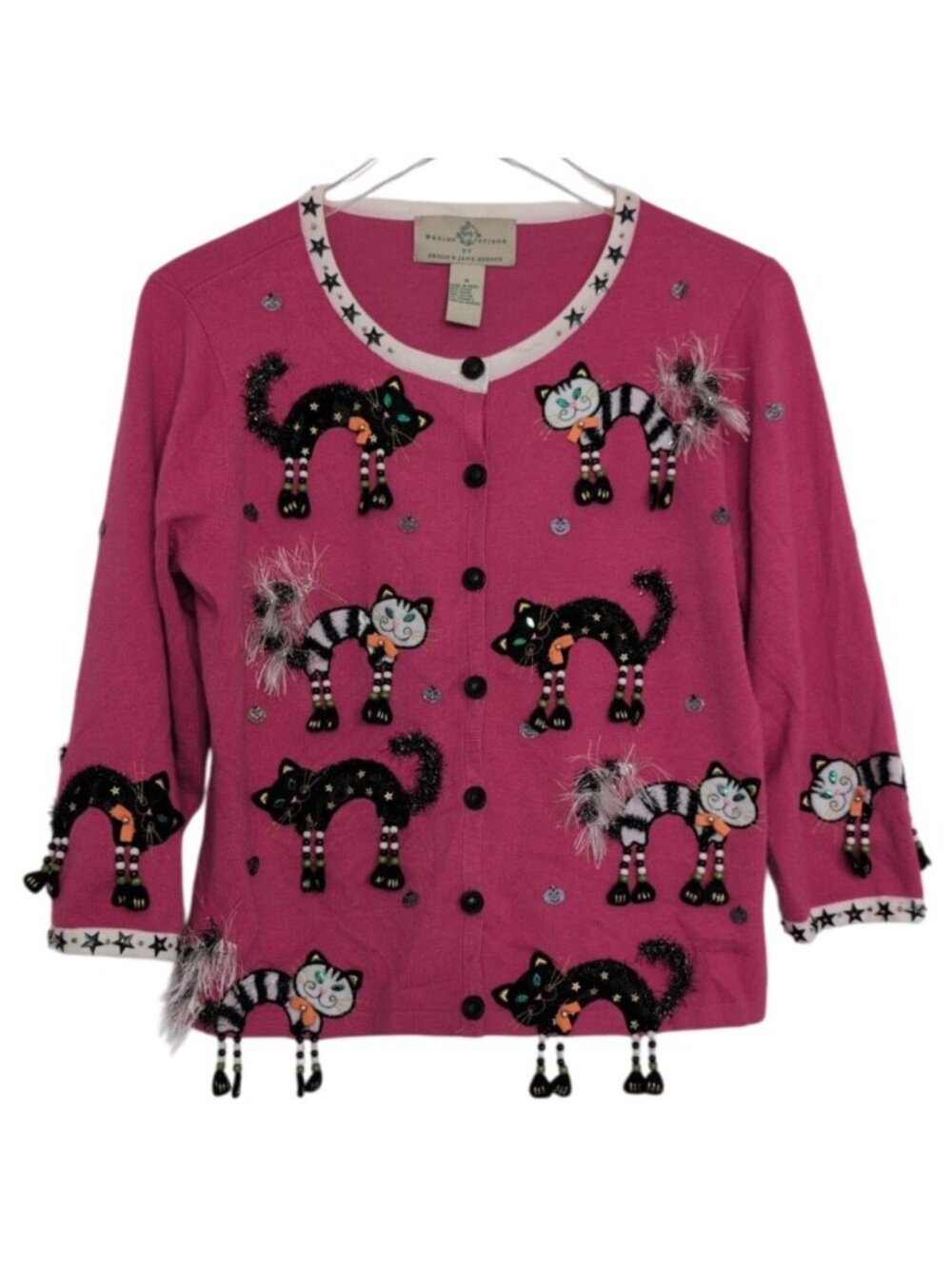 Design Options by Philip & Jane Gordon Cardigan Womens Size Medium Witchy Cat